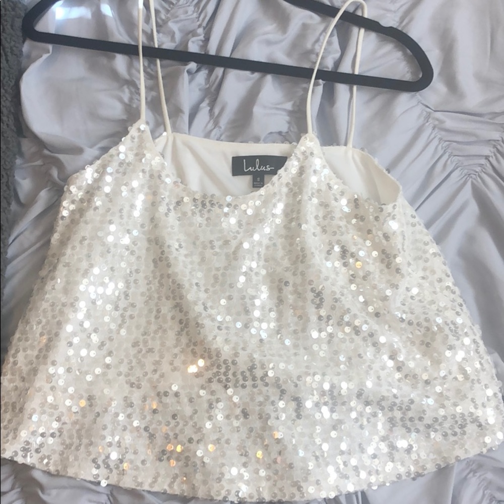 Lulus white sequin shirt